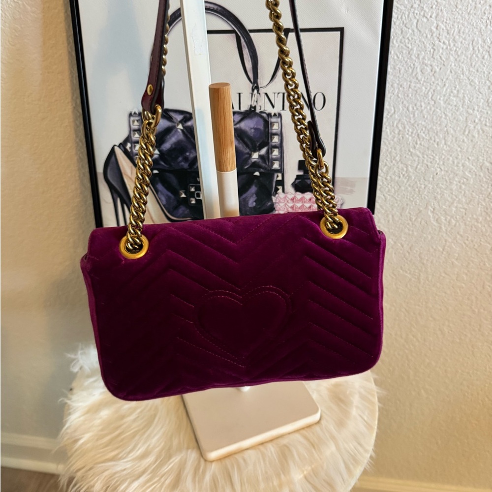 Gucci Purple Velvet GG Marmont Chain Crossbody Bag - Picture 5 of 12